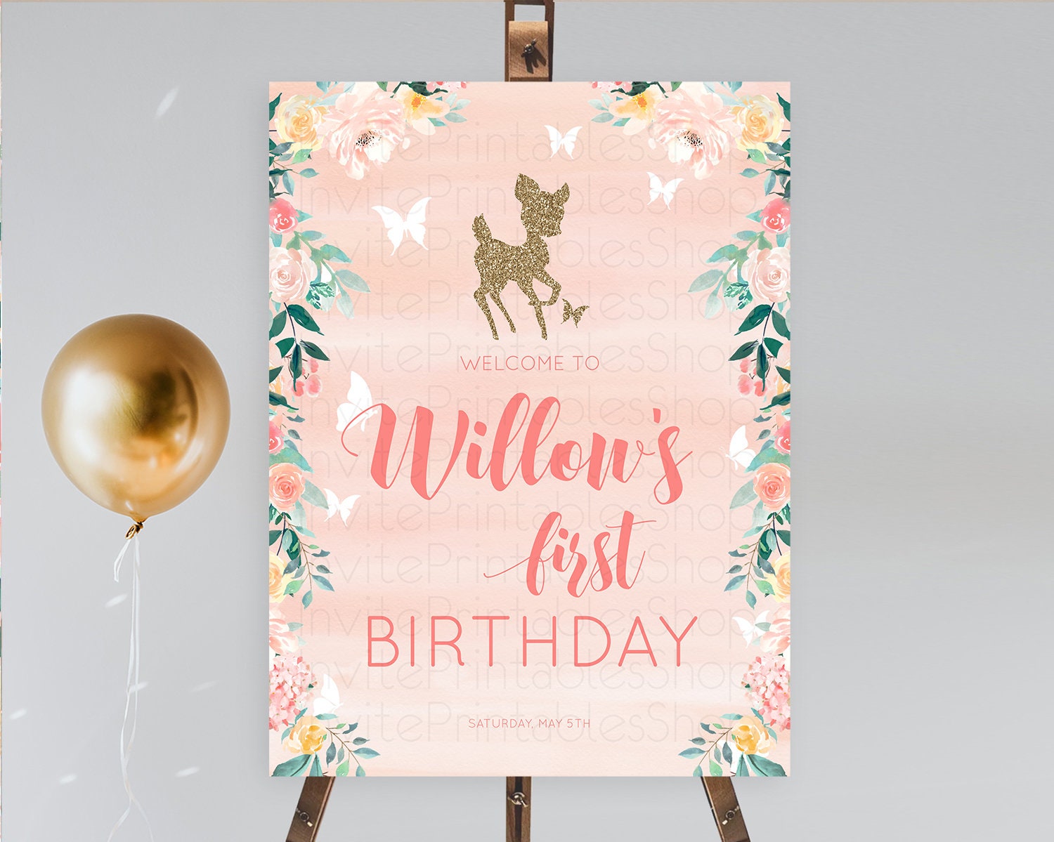 Editable Fawn Welcome Sign Deer Welcome Board Floral Deer Welcome Poster Enc