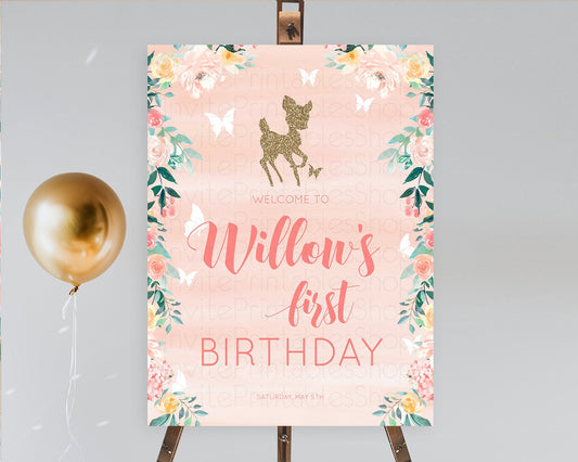 Editable Fawn Welcome Sign Deer Welcome Board Floral Deer Welcome Poster Enc