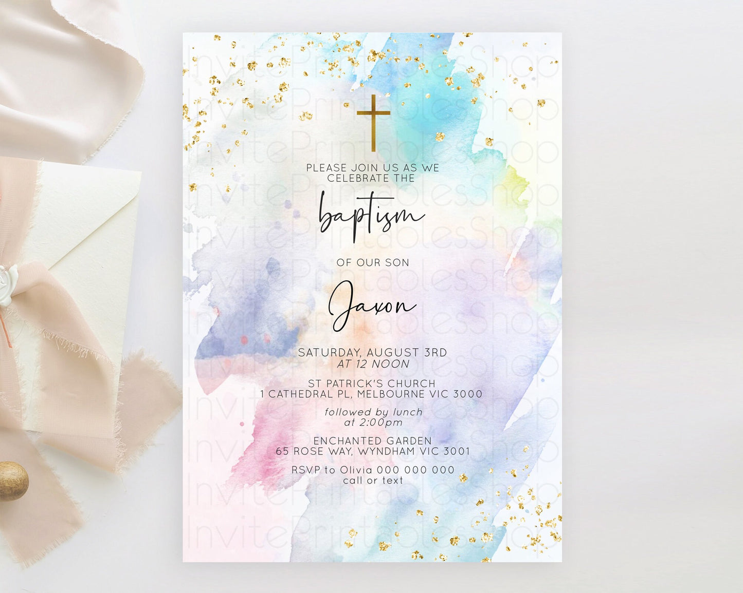 Editable Pastel Baptism Invitation Pastel Colors Watercolor Baptism 1st Birt
