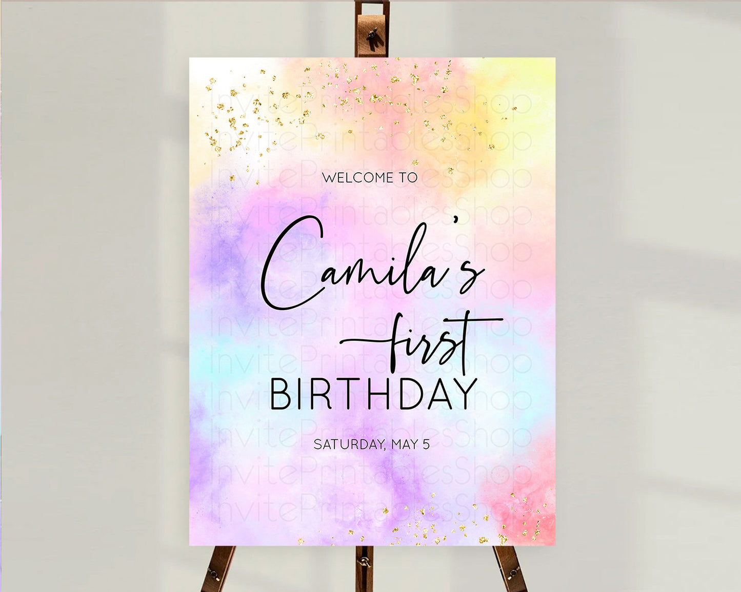 Pastel Welcome Sign Pastel Rainbow Welcome Sign Colorful Rainbow Confetti Watercolor Glitter Pastel First Birthday Welcome Sign D10437