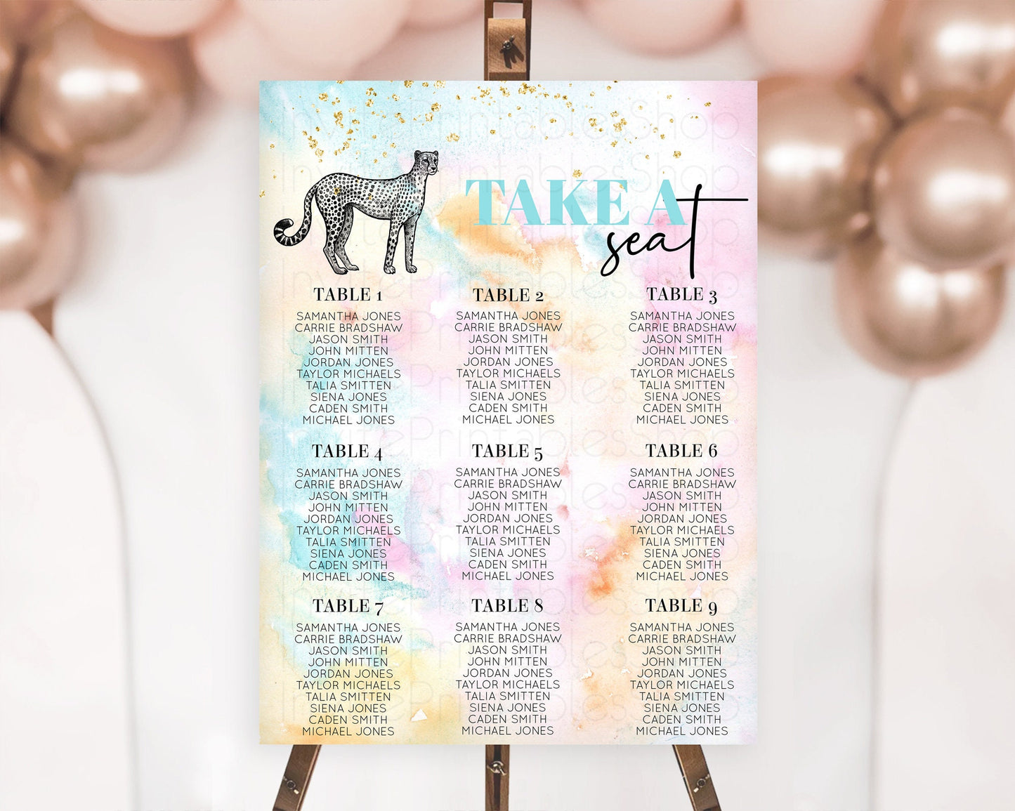 Cheetah Seating Chart Pastel Cheetah Seating Chart Cheetah Pastel Watercolor Seating Sign Rainbow Cheetah Seating Chart D10289