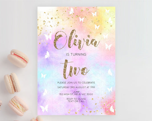 Editable Rainbow Birthday Invitation Colorful Pastel Watercolor Invitation G
