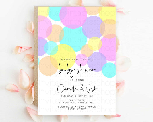 Editable Pastel Rainbow Baby Shower Invitation Pastel Confetti Invitation Sp