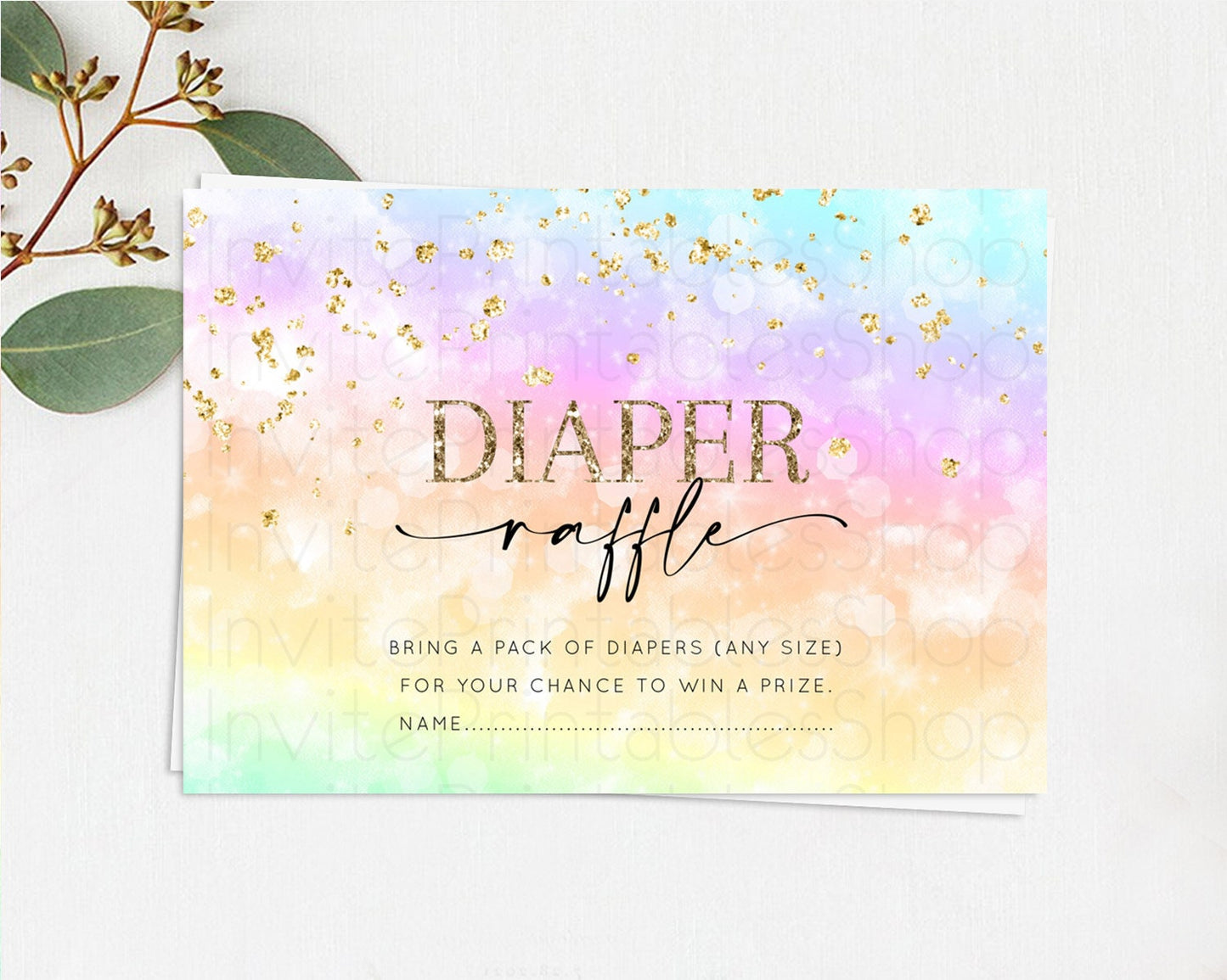 Pastel Diaper Raffle Card Pastel Rainbow Diaper Raffle Insert Colorful Ombre Watercolor Diaper Ticket Confetti Glitter Raffle Game D10647