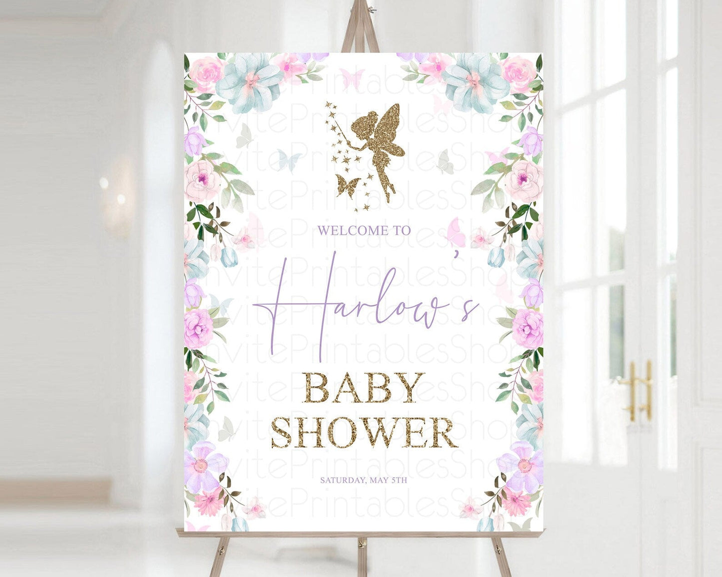 Fairy Baby Shower Welcome Sign Fairy Welcome Board Enchanted Garden Pastel Floral Butterfly Decor Secret Garden Fairy Welcome Sign D10475