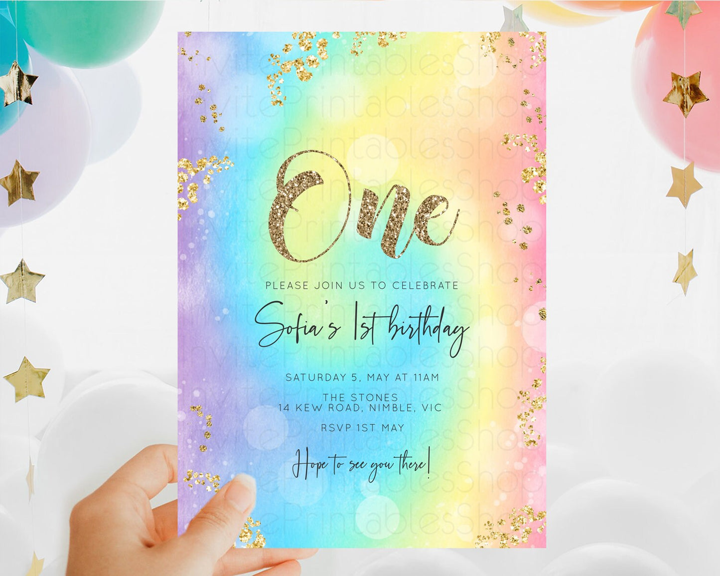 Tie Dye Invitation Rainbow Birthday Invitation Pastel Invitation Colorful Invitation Pastel Rainbow Party 3rd 2nd 1st First Birthday D10568