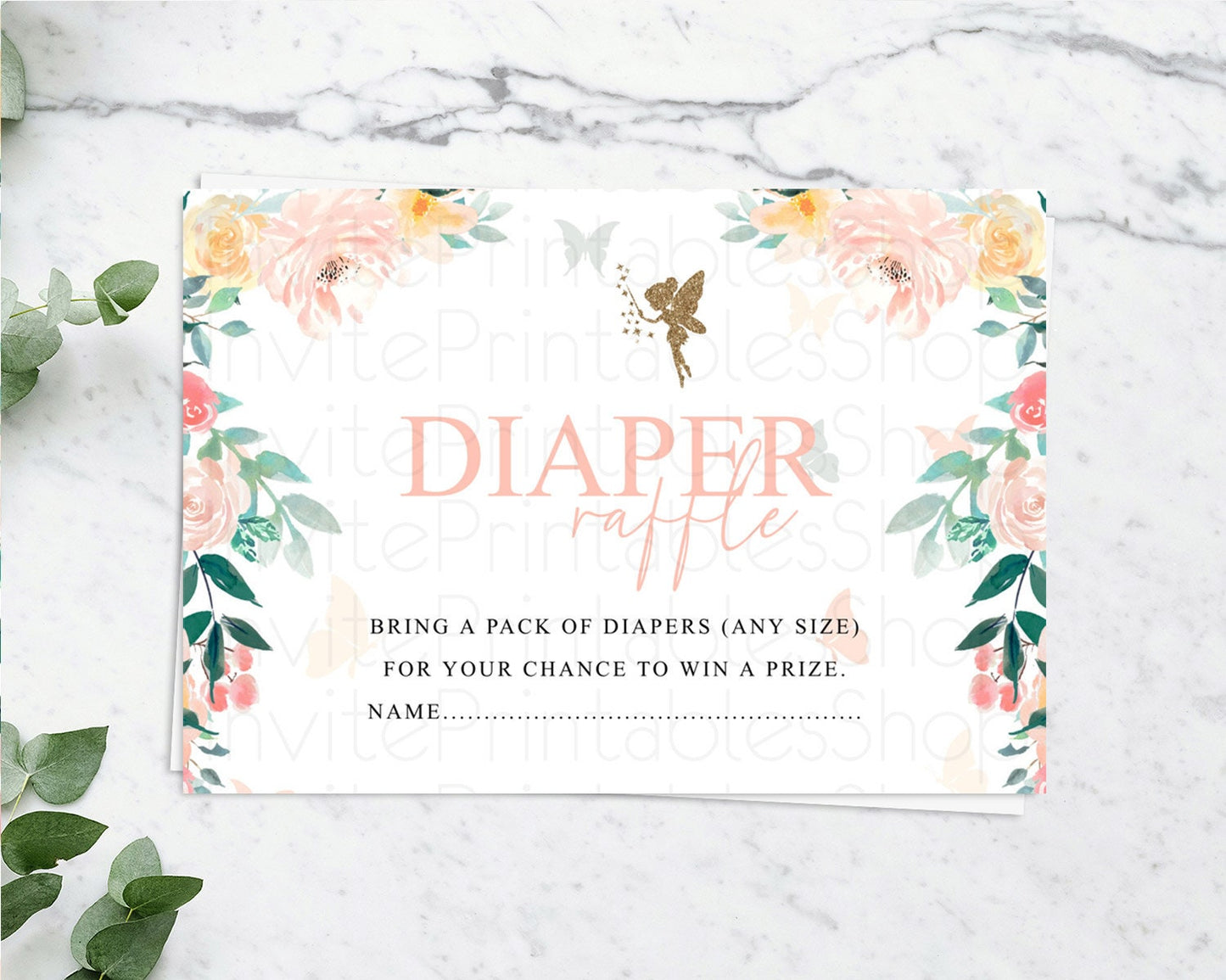 Fairy Diaper Raffle Card Fairy Diaper Insert Enchanted Garden Fairy Diaper Ticket Pastel Floral Butterfly Secret Garden Raffle Game D10789