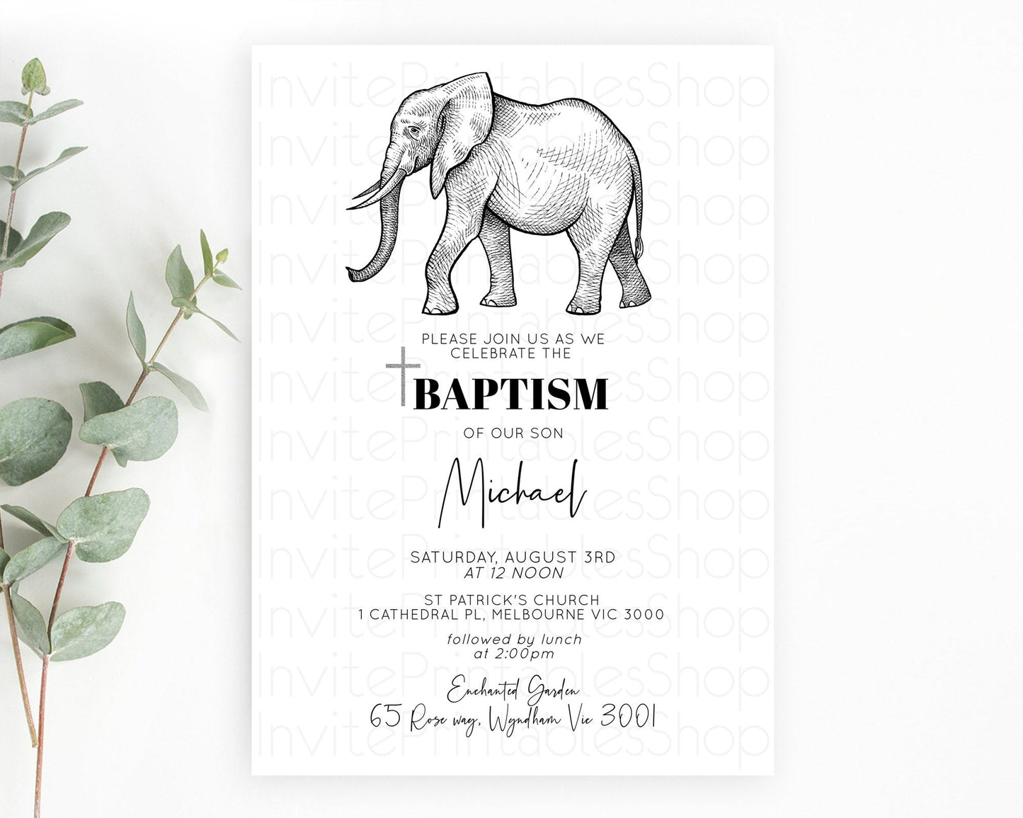 Elephant Baptism Invitation Elephant Baptism 1st Birthday Invitation Safari Christening Invitation TWO Wild ONE Jungle Adventure Zoo D10248