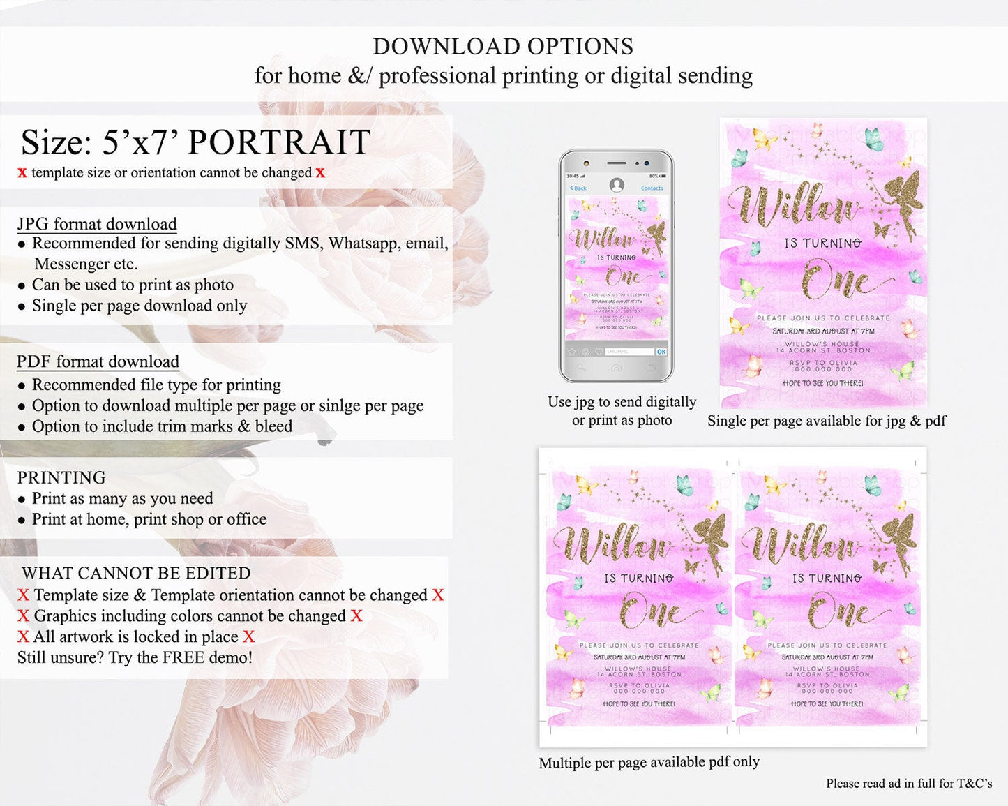 Pastel Fairy Birthday Invitation Pastel Butterflies Fairy Birthday Invitation Rainbow Ombre Watercolor 1st 2nd Birthday Invitation D23326