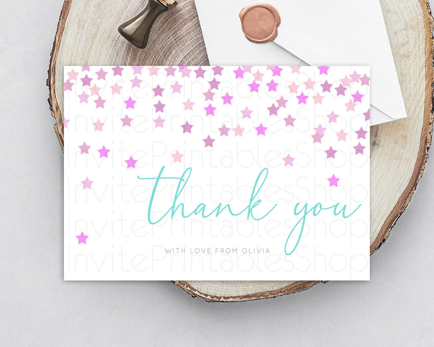 Star Thank You Card Pastel Stars Thank You Shooting Star Rainbow Colorful Confetti Twinkle Little Star Birthday Teacher Thank You D10403