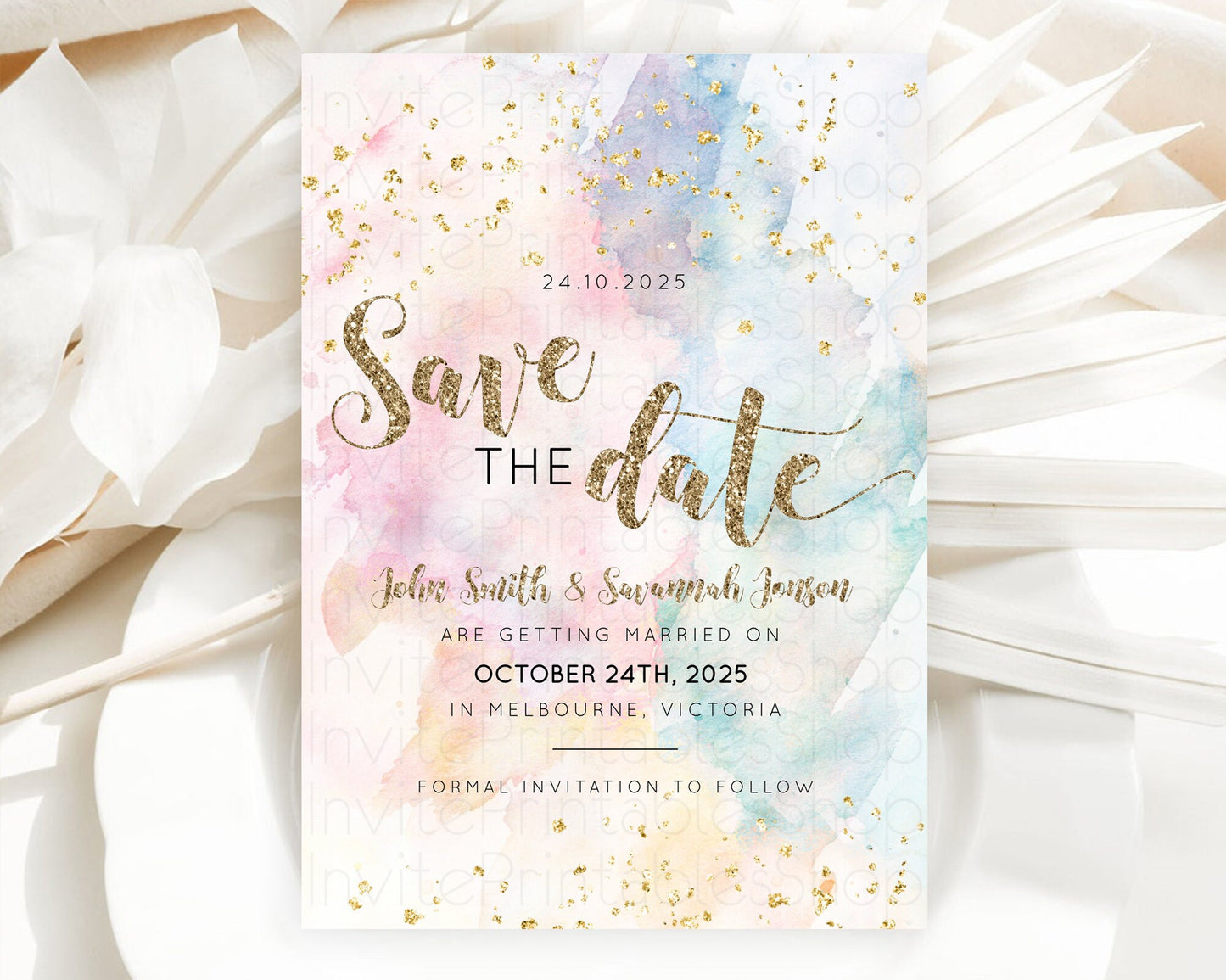 Pastel Save The Date Template Pastel Ombre Rainbow Watercolor Colorful Party For Birthday Baptism Baby Shower Wedding Bridal Shower D10264