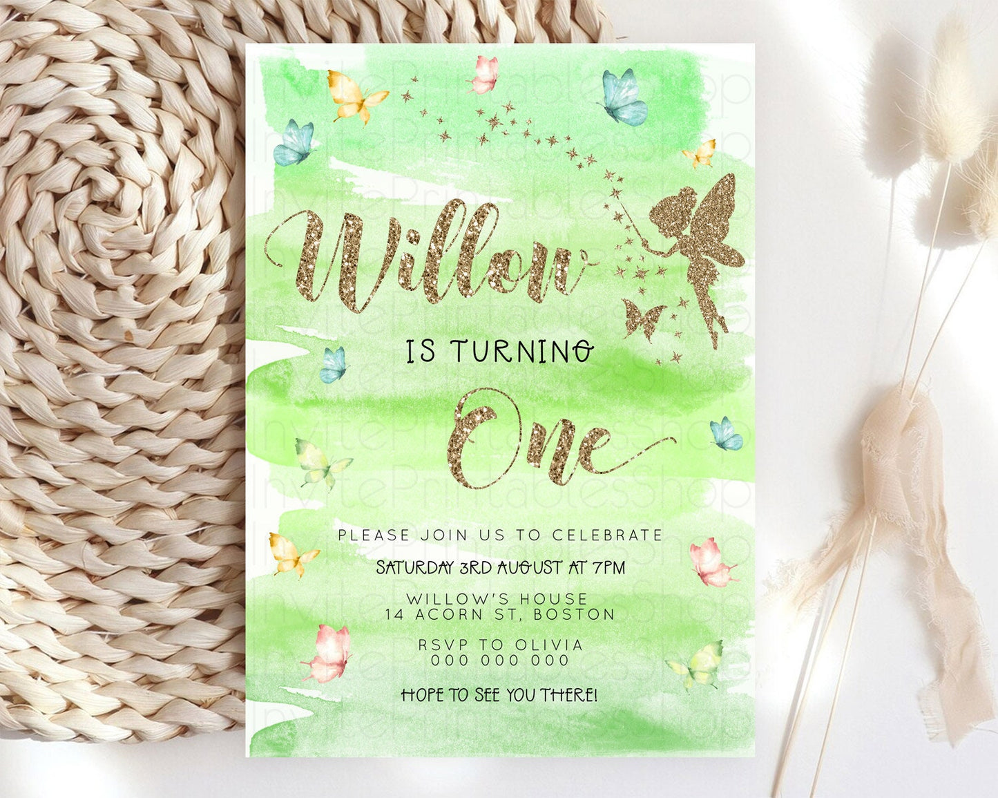 Pastel Fairy Birthday Invitation Pastel Butterflies Fairy Birthday Invitation Rainbow Ombre Watercolor 1st 2nd Birthday Invitation D23328