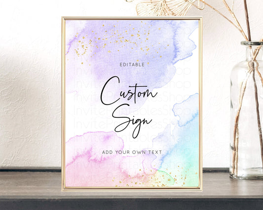 Editable Pastel Sign Ombre Table Sign Decor Pastel Ombre Rainbow Watercolor