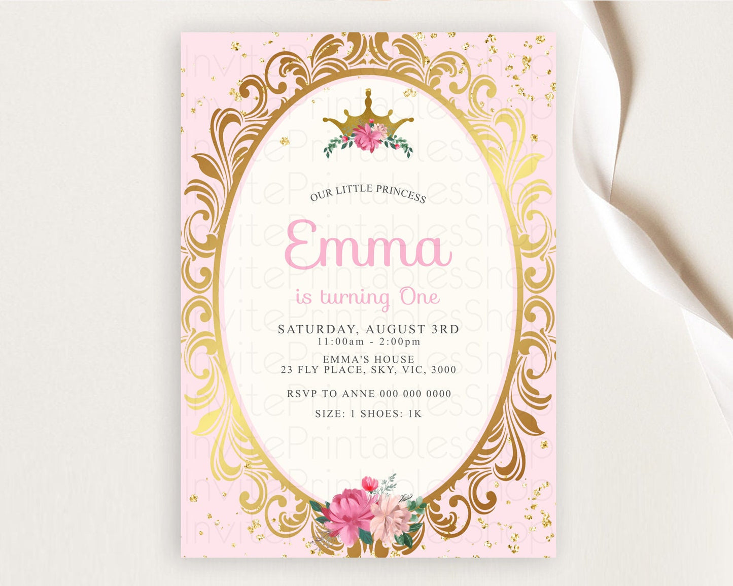 Princess Birthday Invitation Castle Invitation Royal Birthday Fairy Tale Enchanted Mirror Pastel Floral Garden 1st First Birthday D10134