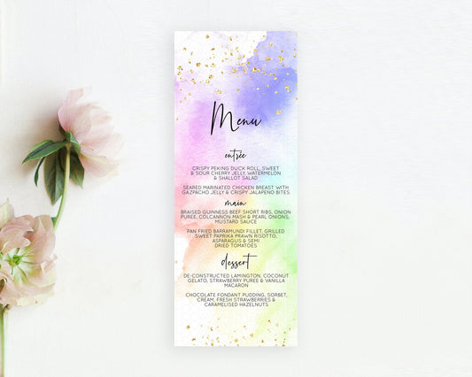 Editable Pastel Menu Pastel Rainbow Menu Template Colorful Pastel Table Deco