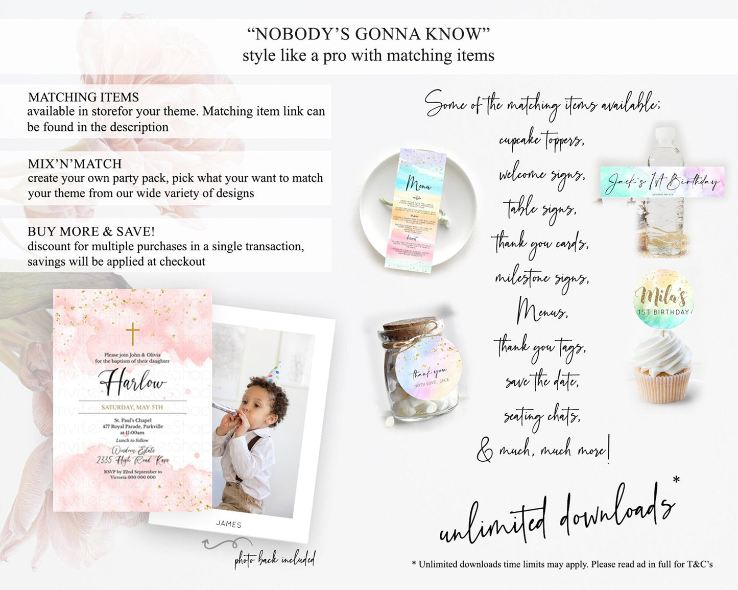 Pink Baptism Invitation Pink Watercolor Baptism 1st Birthday Invitation Pastel Pink Watercolor Christening Invite Pink Splash D10328