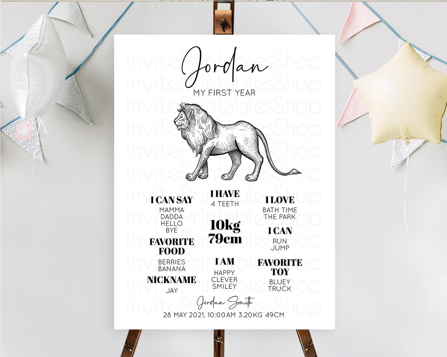 Lion First Birthday Milestone Board Lion Milestone Poster Lion Decor Safari Adventure Palm Leaf Lion First Birthday Welcome Sign D10246