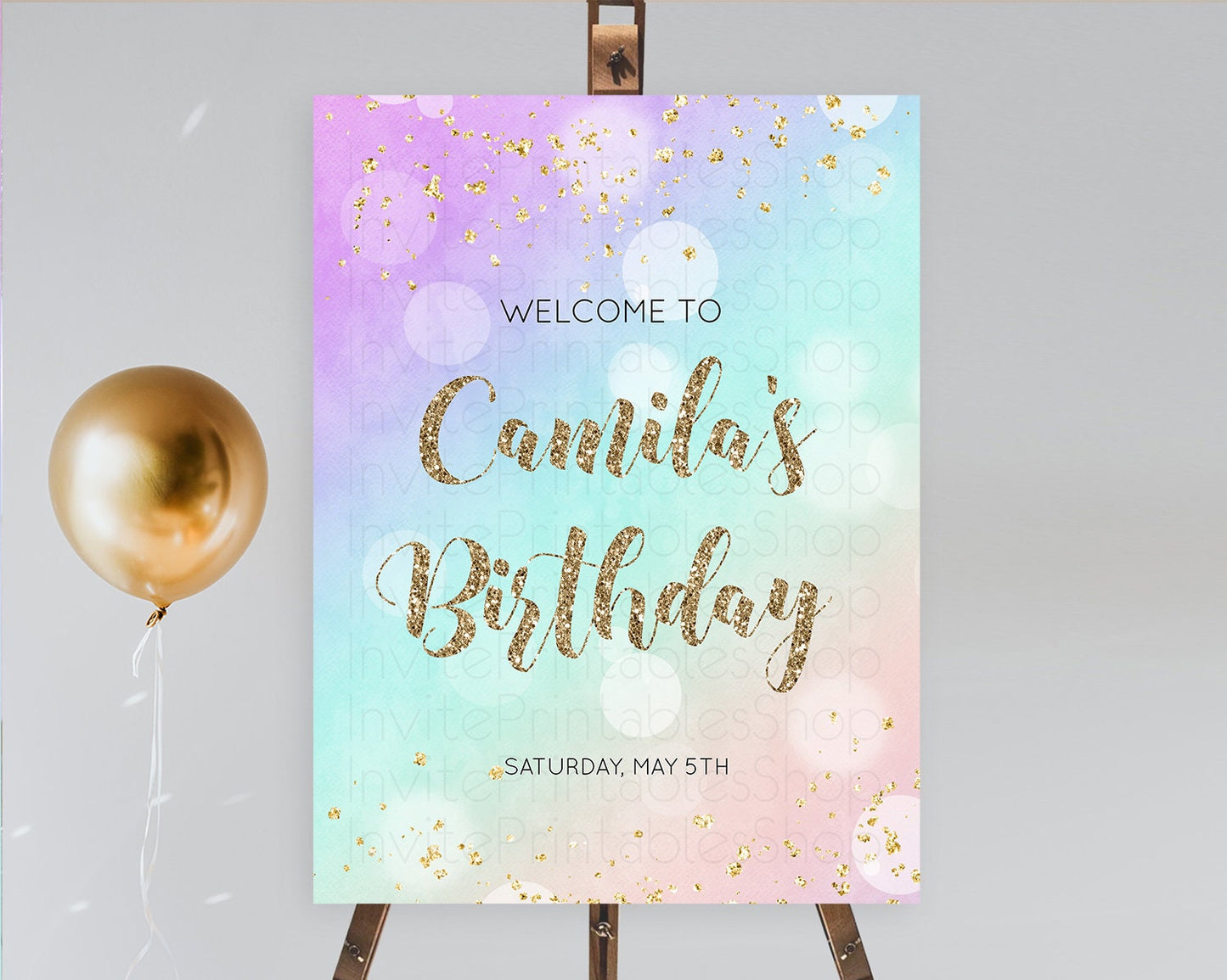 Pastel Welcome Sign Pastel Rainbow Welcome Sign Colorful Rainbow Confetti Watercolor Glitter Pastel First Birthday Welcome Sign D10621