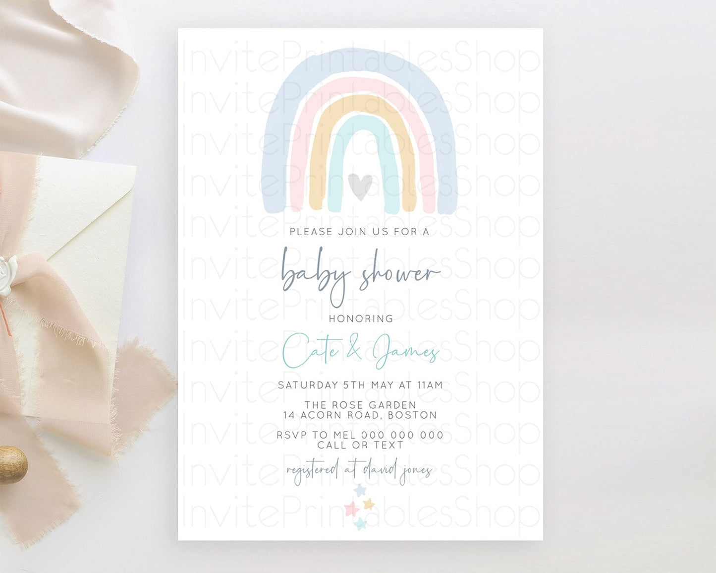 Pastel Rainbow Baby Shower Invitation Pastel Rainbow Invitation Rainbow Baby Invitation Pastel Invitation Boho Rainbow Invitation D10214