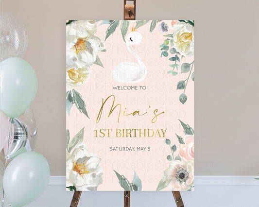 Swan Welcome Board Swan Princess Ballet Welcome Sign Enchanted Swan Lake Secret Garden Pastel Floral First Birthday Welcome Sign D10115