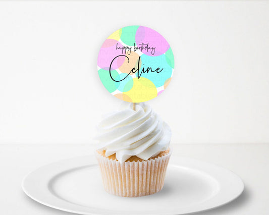 Pastel Cupcake Toppers Pastel Confetti Cupcake Topper Bubbles Sprinkles Colorful Rainbow Confetti Cupcake First Birthday Party Décor D10409