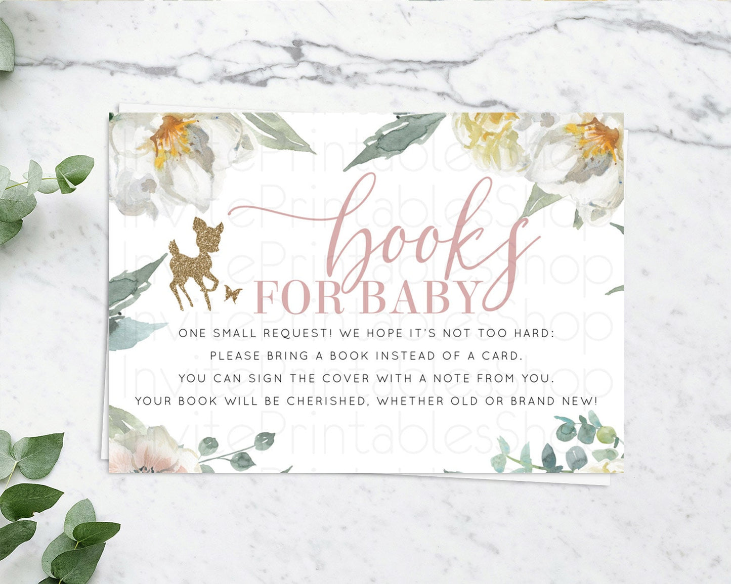 Fawn Books For Baby Card Deer Book Insert Floral Deer Book Card Enchanted Forest Butterfly Pastel Baby Shower Book Poem Request D10120