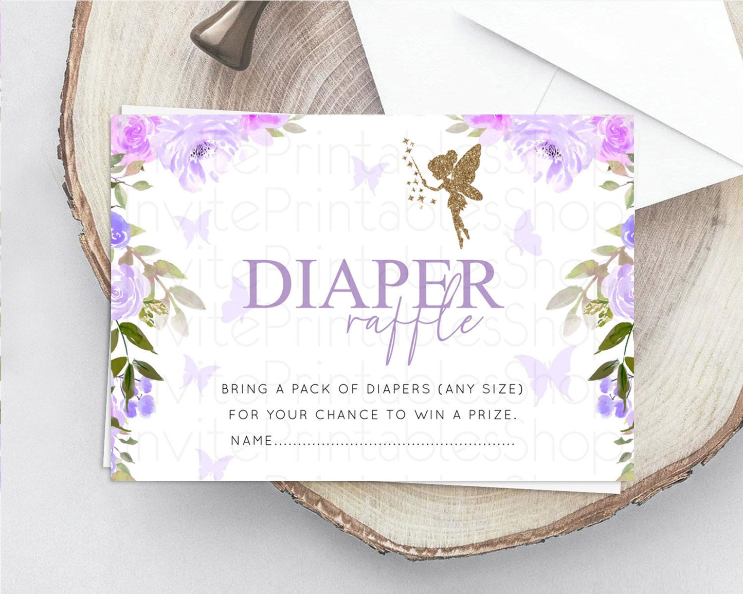 Fairy Diaper Raffle Card Fairy Diaper Insert Enchanted Garden Fairy Diaper Ticket Pastel Floral Butterfly Secret Garden Raffle Game D10910