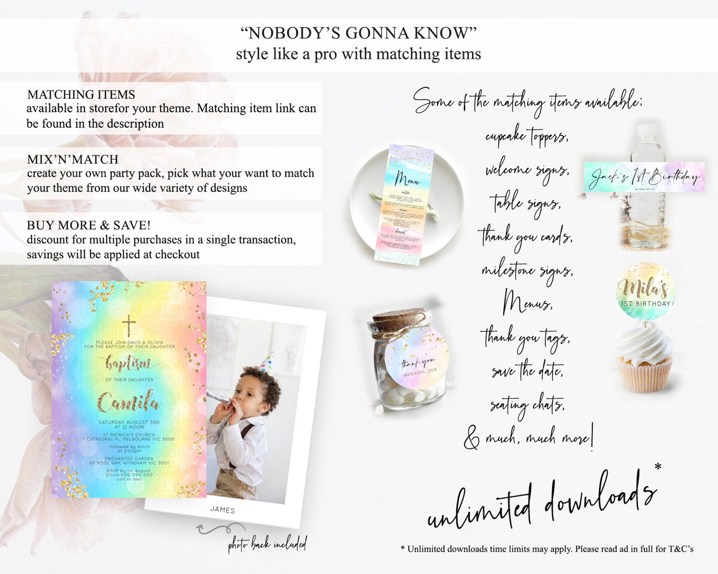 Tie Dye Baptism Invitation Rainbow Baptism 1st Birthday Invitation Pastel Ombre Colorful Christening Invitation Holy Communion D10568