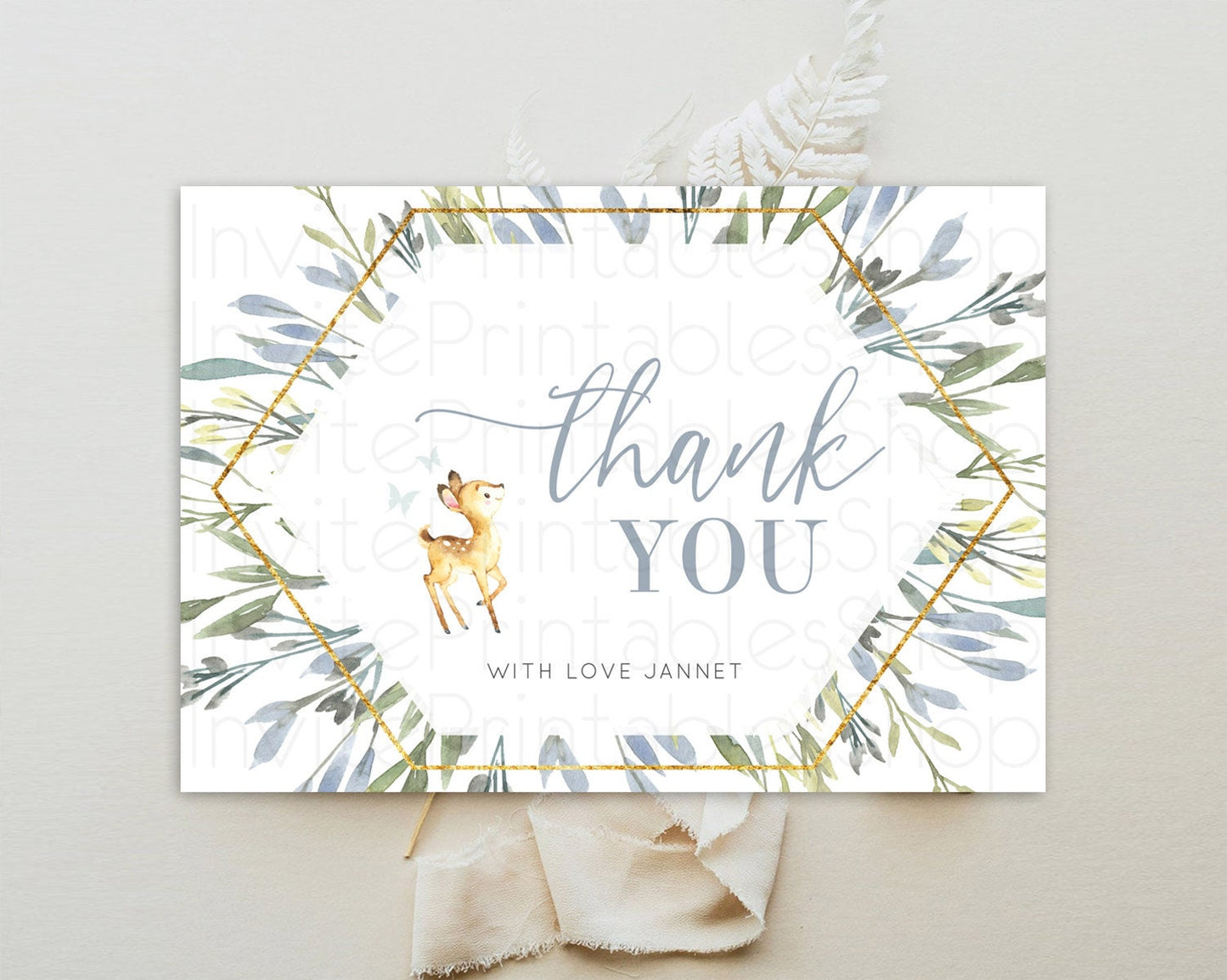 Fawn Thank You Deer Thank You Card Pastel Floral Deer Birthday Thank You Card Enchanted Forest Butterfly Deer Teacher Thank You Card D10400