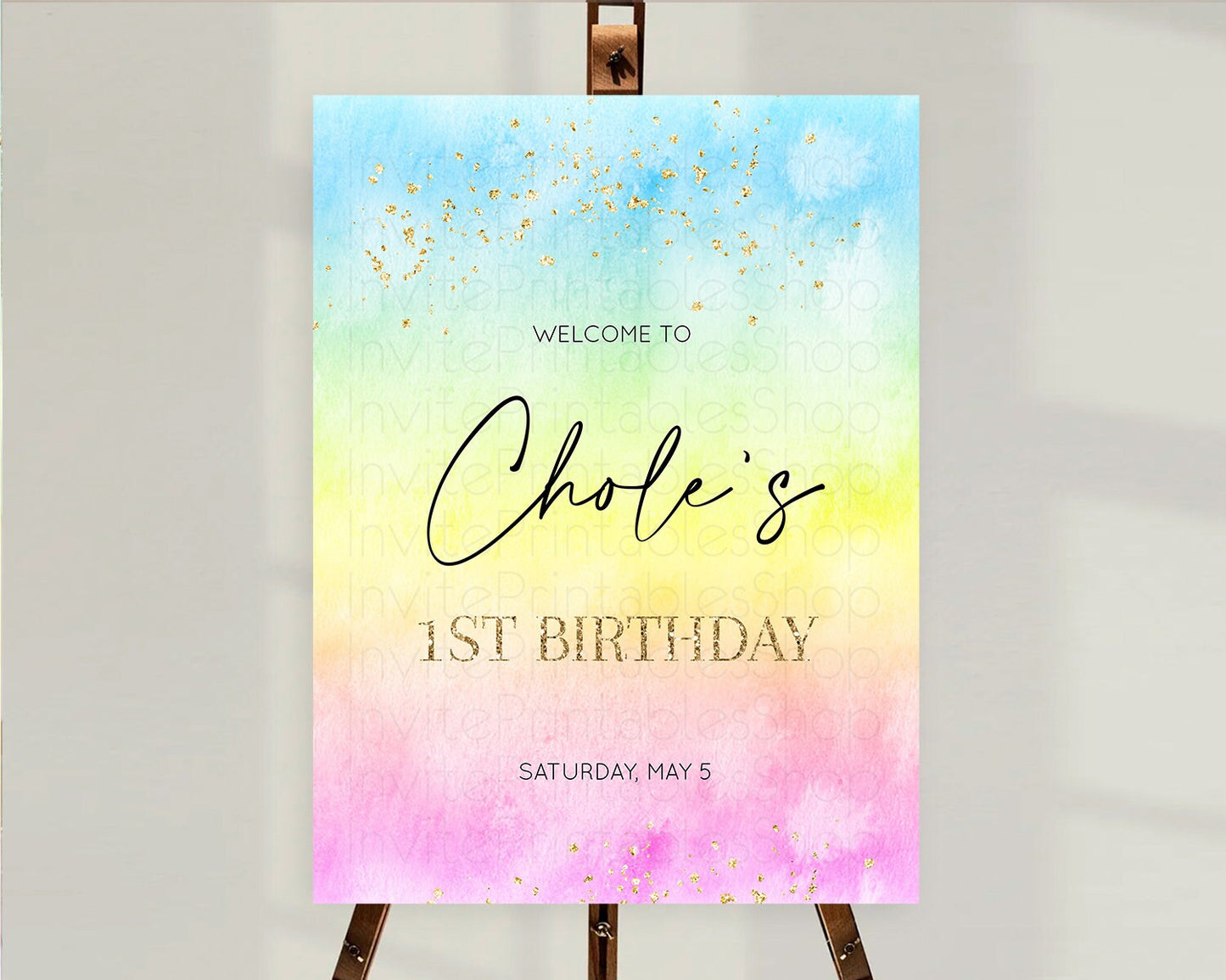 Pastel Welcome Sign Pastel Rainbow Welcome Sign Colorful Rainbow Confetti Watercolor Glitter Pastel First Birthday Welcome Sign D10483