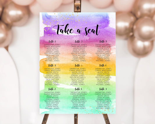 Editable Rainbow Seating Chart Pastel Seating Chart Colorful Pastel Watercol