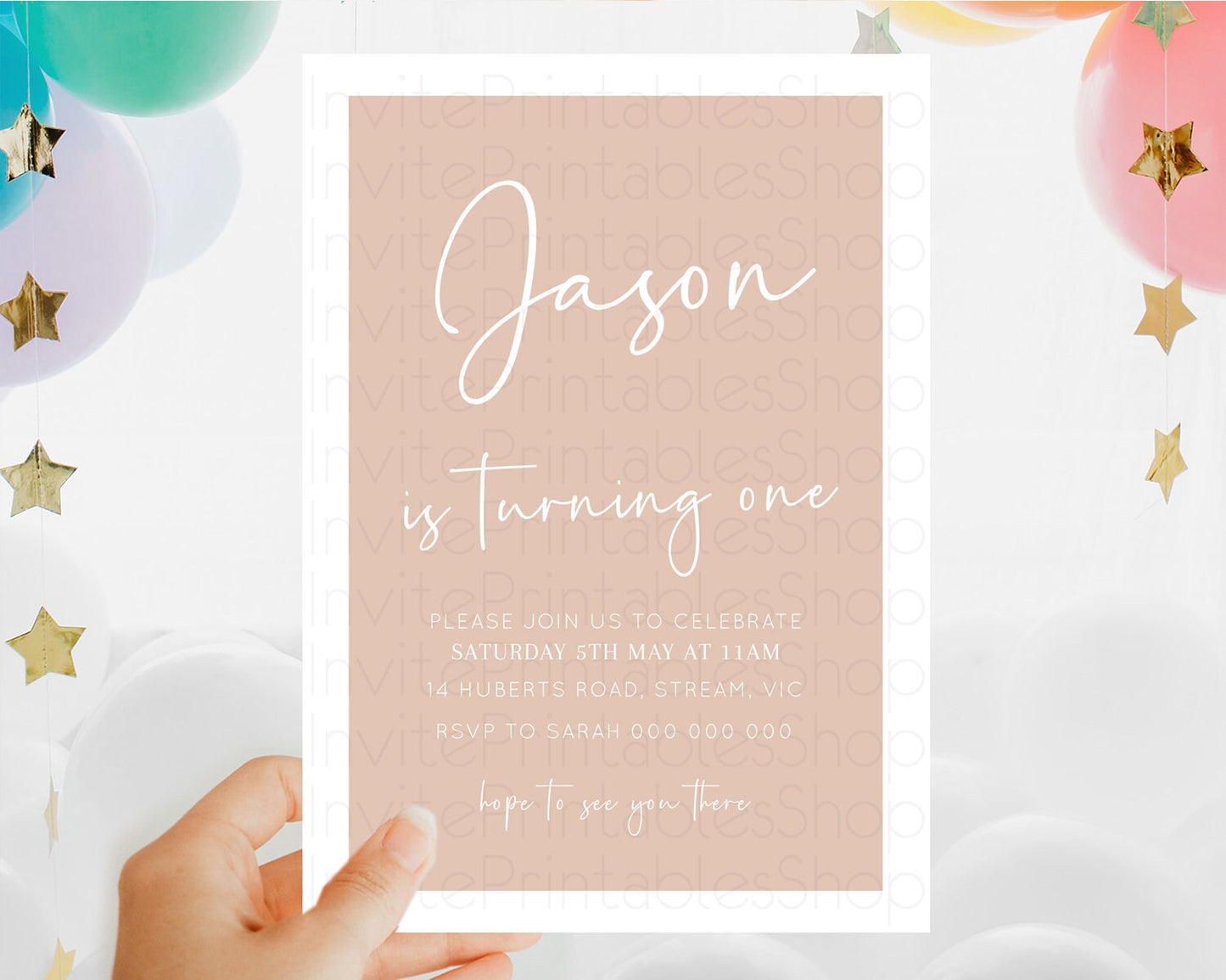 Orange Birthday Invitation Plain Orange Invitation Minimalist Invitation Pastel Orange Invites Modern Invites 2nd 1st First Birthday D10938