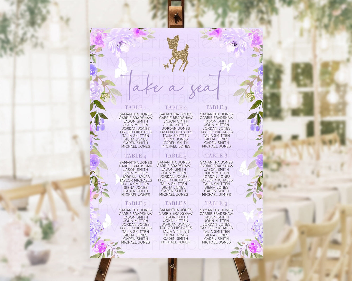 Fawn Seating Chart Deer Seating Chart Enchanted Forest Party Butterfly Pastel Flowers Whimsical Seating Chart Woodland Seating Sign D10963