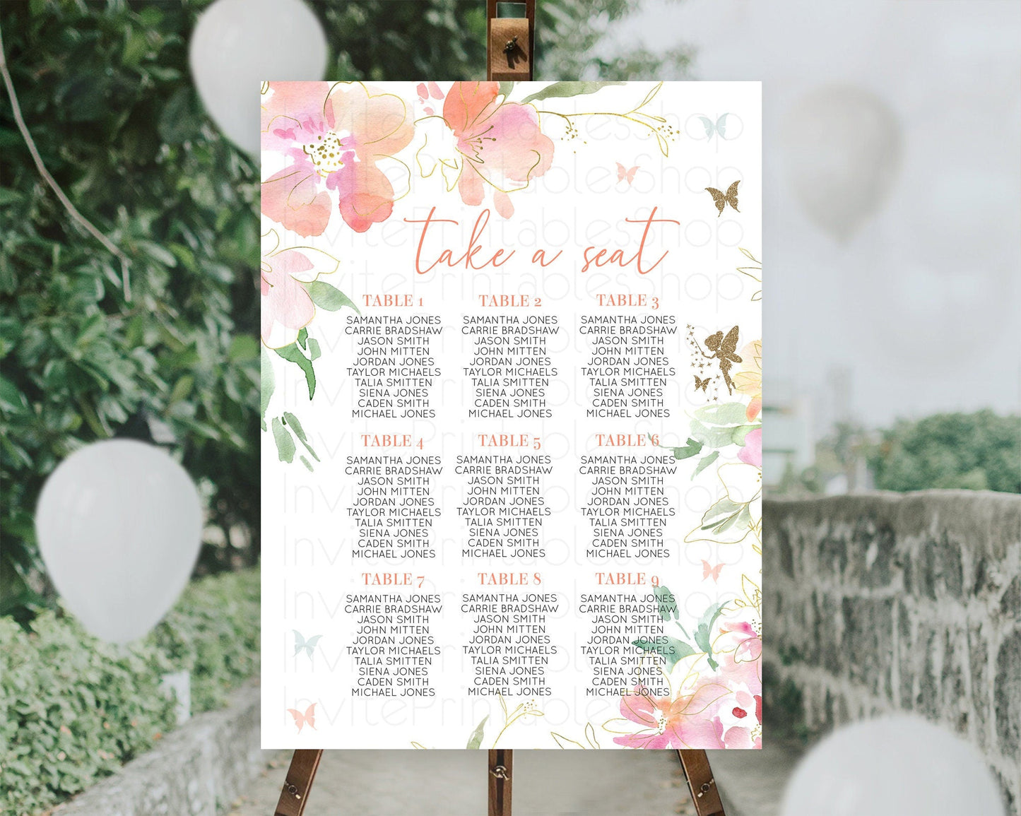 Fairy Seating Chart Pastel Fairy Seating Chart Fairy Tea Party Fairy Garden Seating Sign Enchanted Garden Floral Butterfly Decor D10934