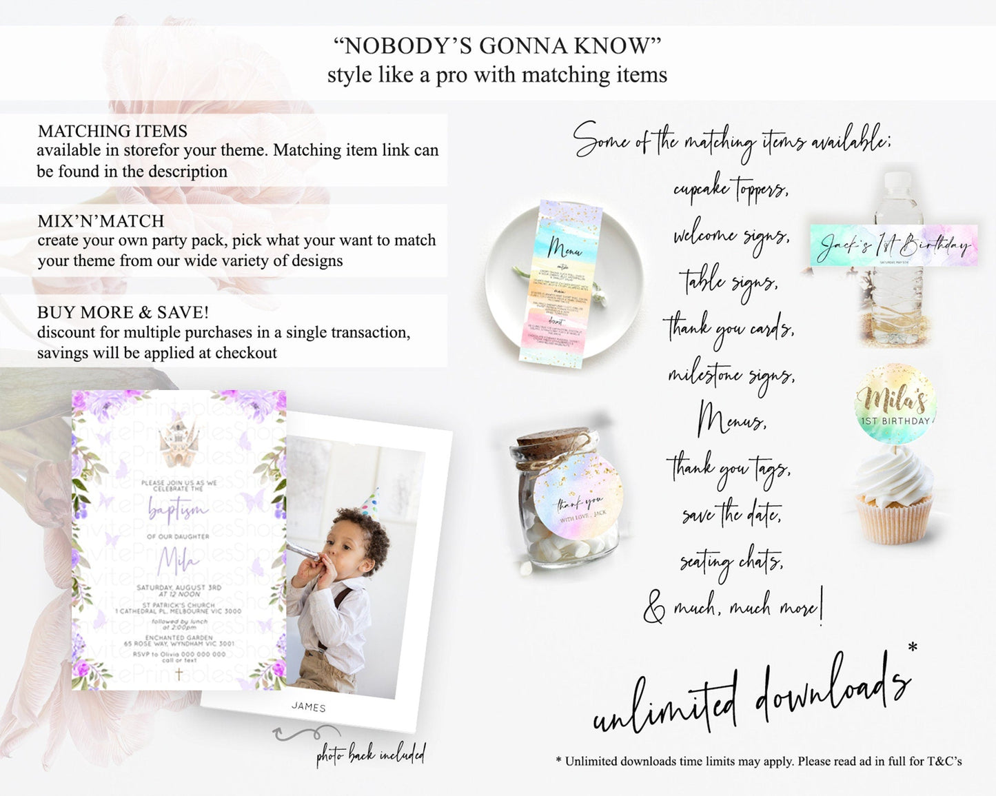 Princess Baptism Invitation Enchanted Castle Baptism 1st Birthday Invitation Royal Party Pastel Floral Secret Garden Christening D10339