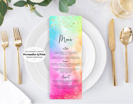 Rainbow Menu Pastel Table Menu Colorful Table Décor Food Sign Plate Menu Wedding Menu Birthday Menu Bridal Shower Menu Baby Shower Menu