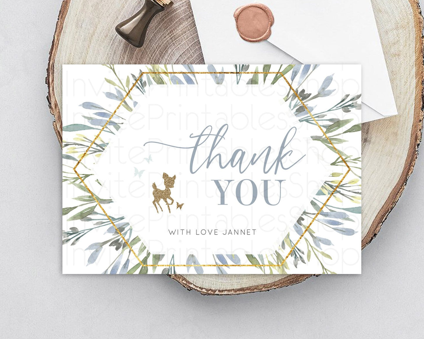 Fawn Thank You Deer Thank You Card Pastel Floral Deer Birthday Thank You Card Enchanted Forest Butterfly Deer Teacher Thank You Card D10534