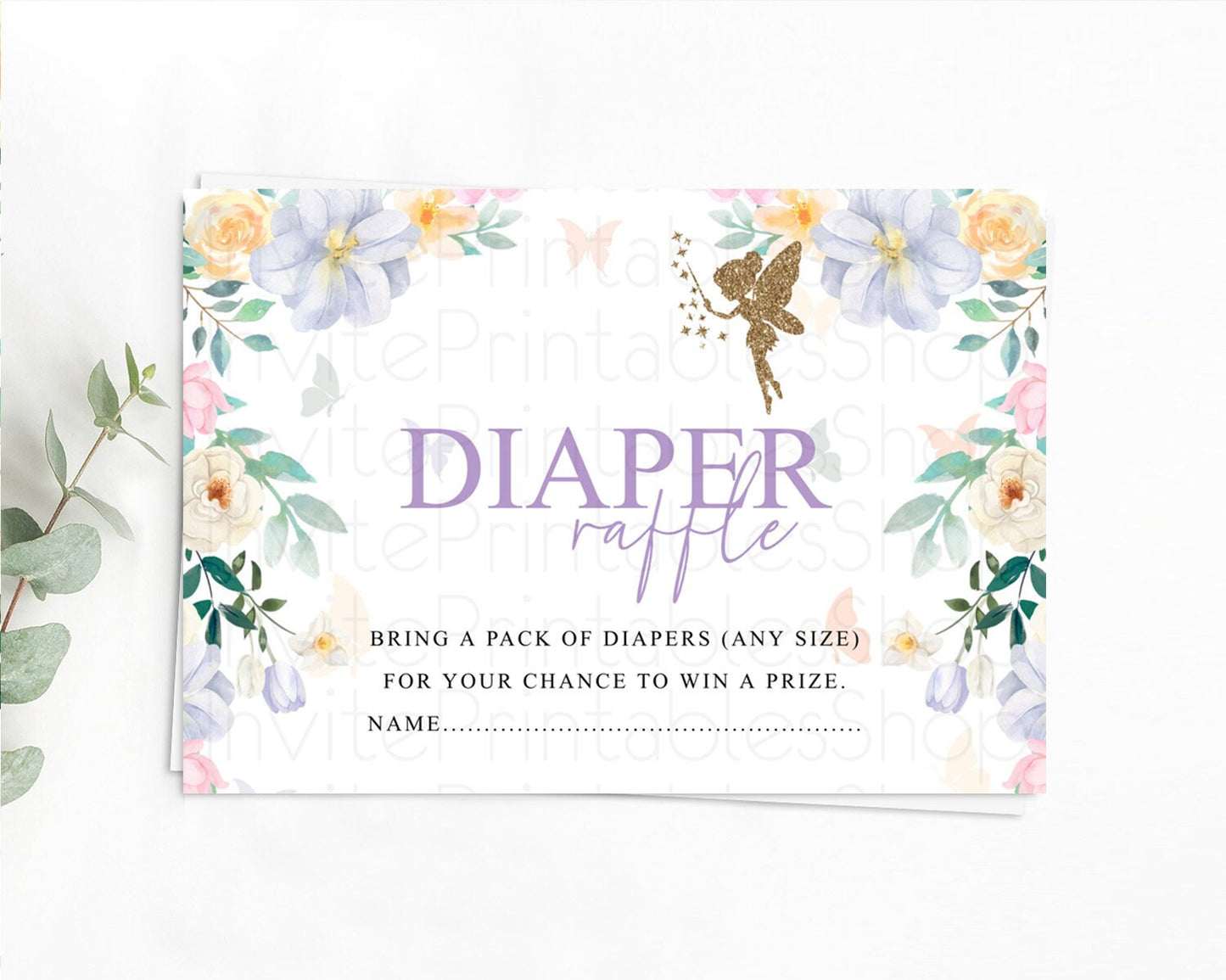 Fairy Diaper Raffle Card Fairy Diaper Insert Enchanted Garden Fairy Diaper Ticket Pastel Floral Butterfly Secret Garden Raffle Game D10474