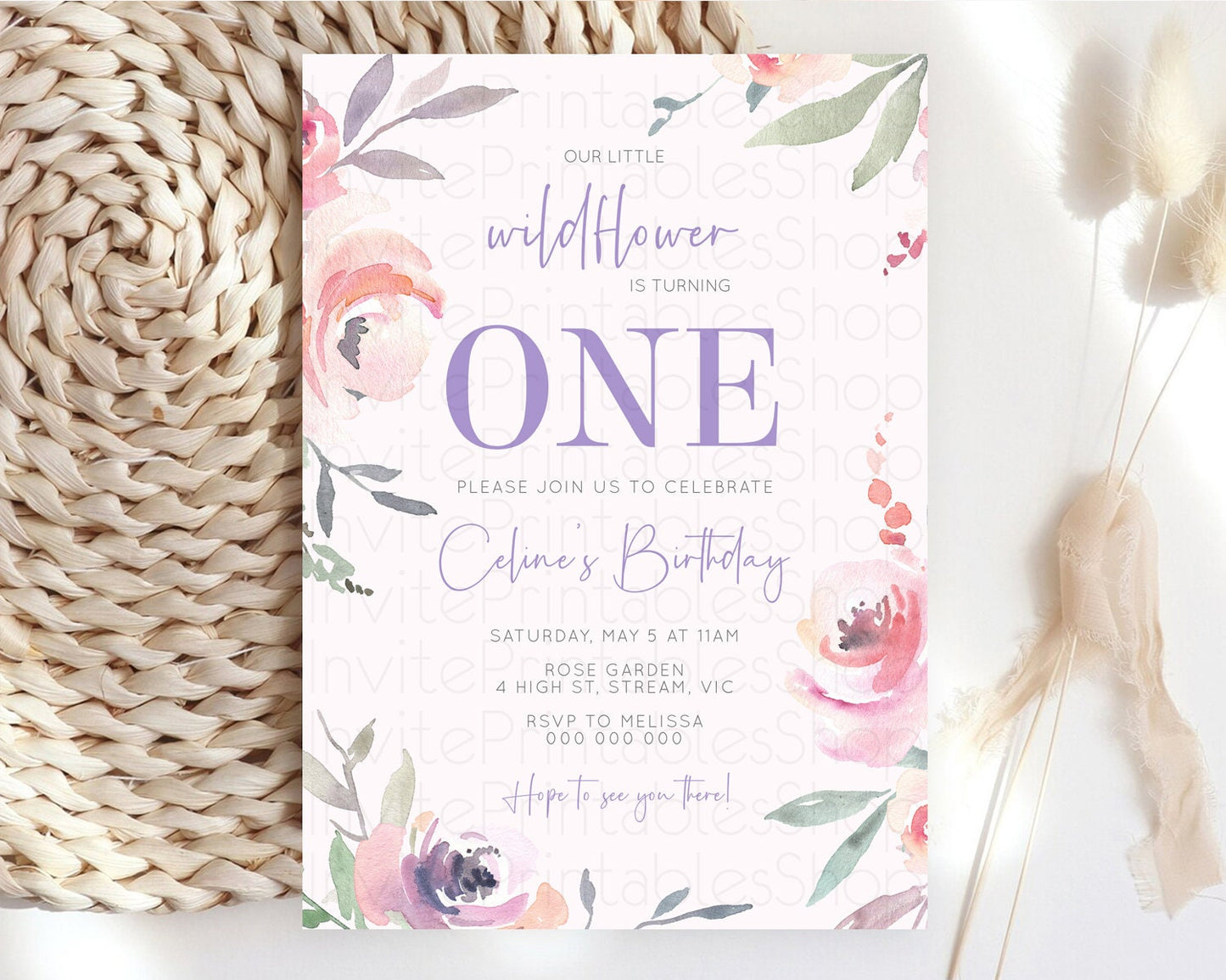 Secret Garden Invitation Wildflower Birthday Invitation Pastel Flowers Invite Enchanted Garden Boho Floral 3rd 2nd First Birthday D10198