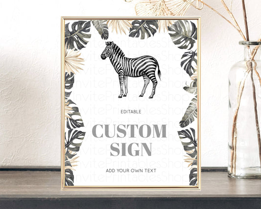 Zebra Sign Zebra Table Sign Decor Zebra Party Sign Template Safari Adventure Zebra Minimal Theme 1st Birthday Baptism Baby Shower D10824