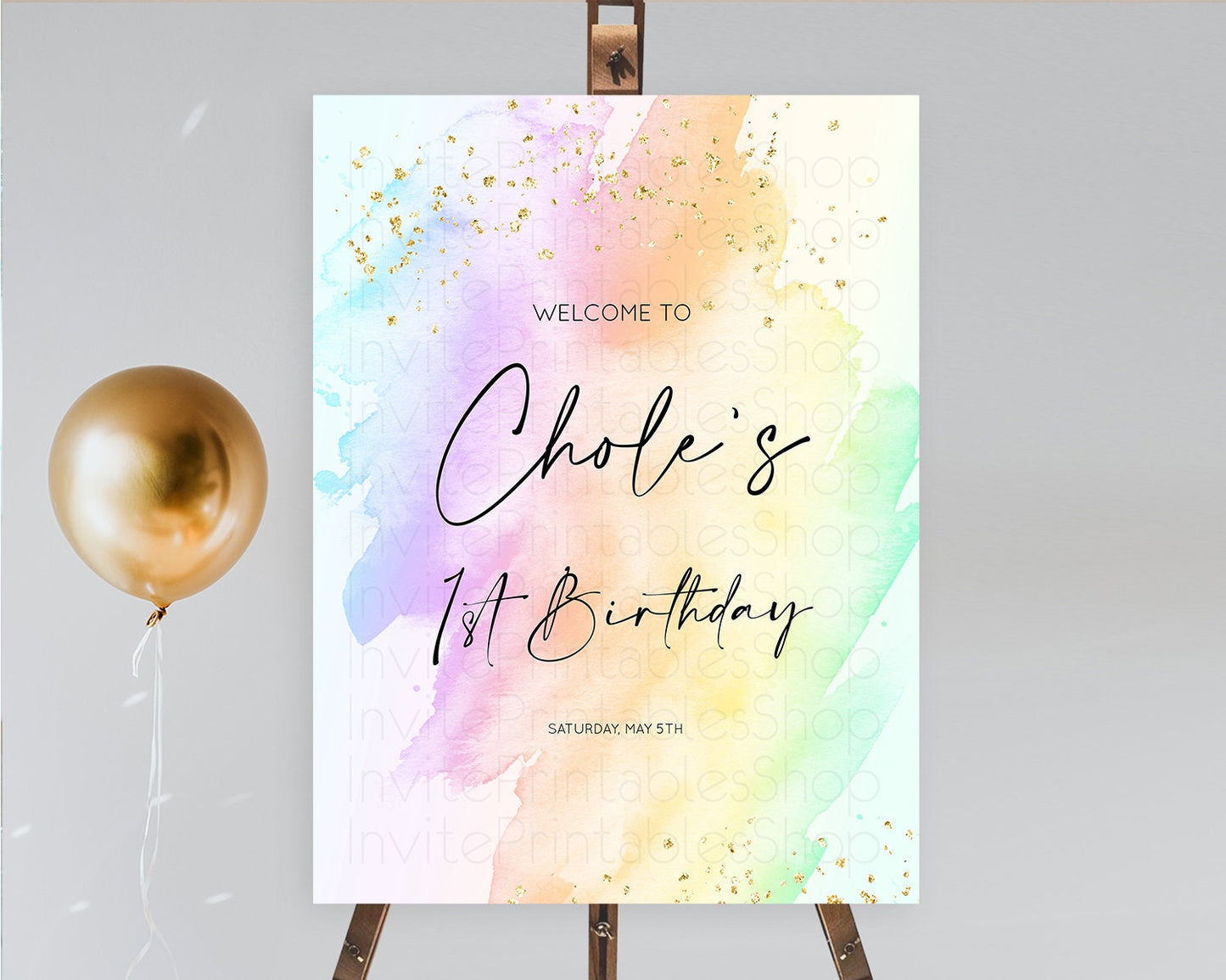 Pastel Welcome Sign Pastel Rainbow Welcome Sign Colorful Rainbow Confetti Watercolor Glitter Pastel First Birthday Welcome Sign D10645