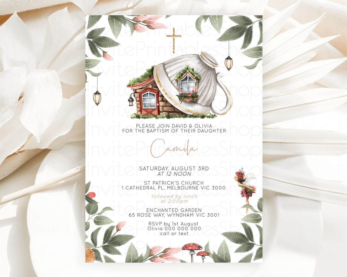 Fairy Baptism Invitation Fairy Baptism 1st Birthday Invitation Enchanted Secret Garden Christening Invite Pastel Floral Butterfly D10851