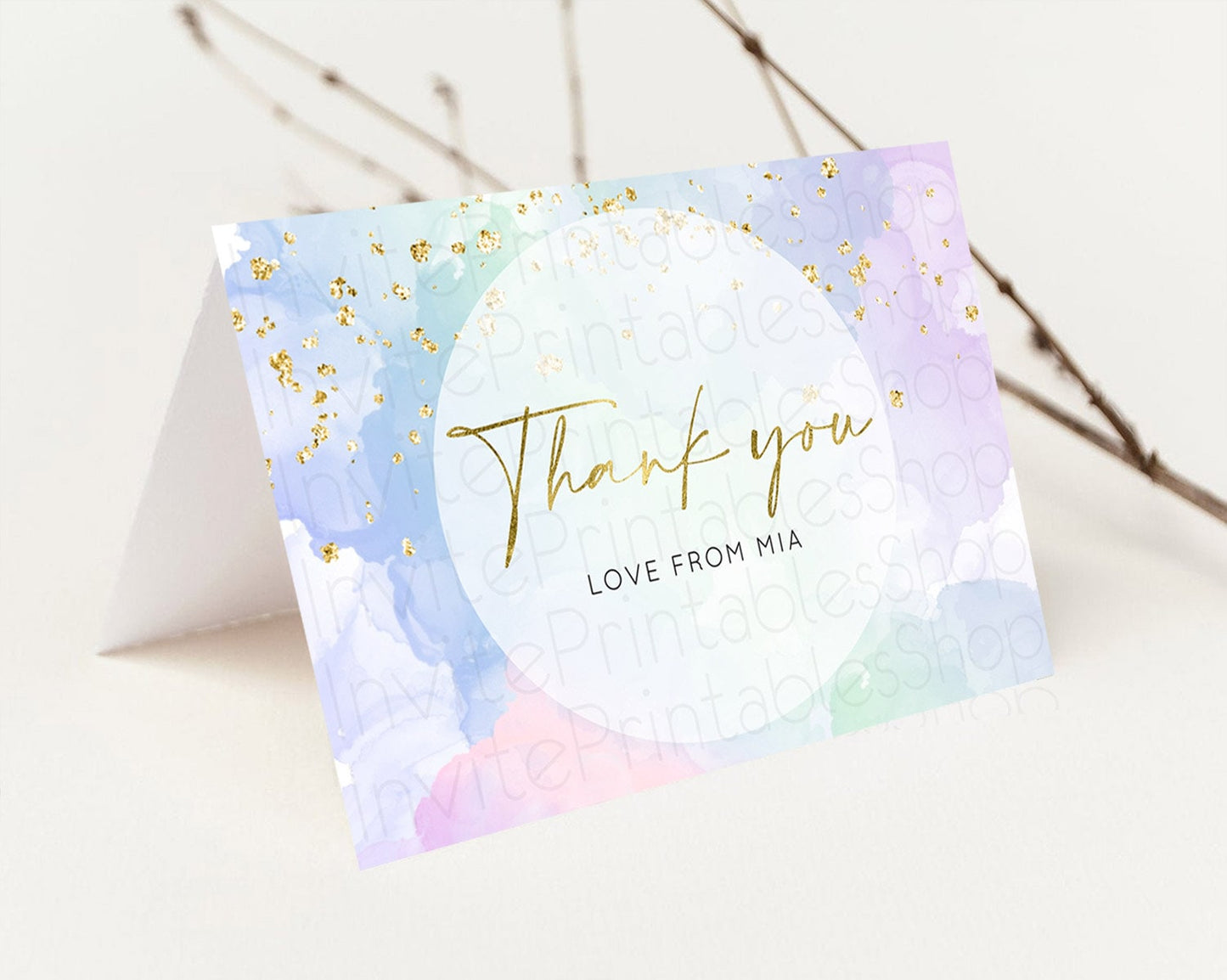Pastel Thank You Rainbow Thank You Card Colorful Pastel Birthday Thank You Card Confetti Watercolor Pastel Teacher Thank You Cards D10624