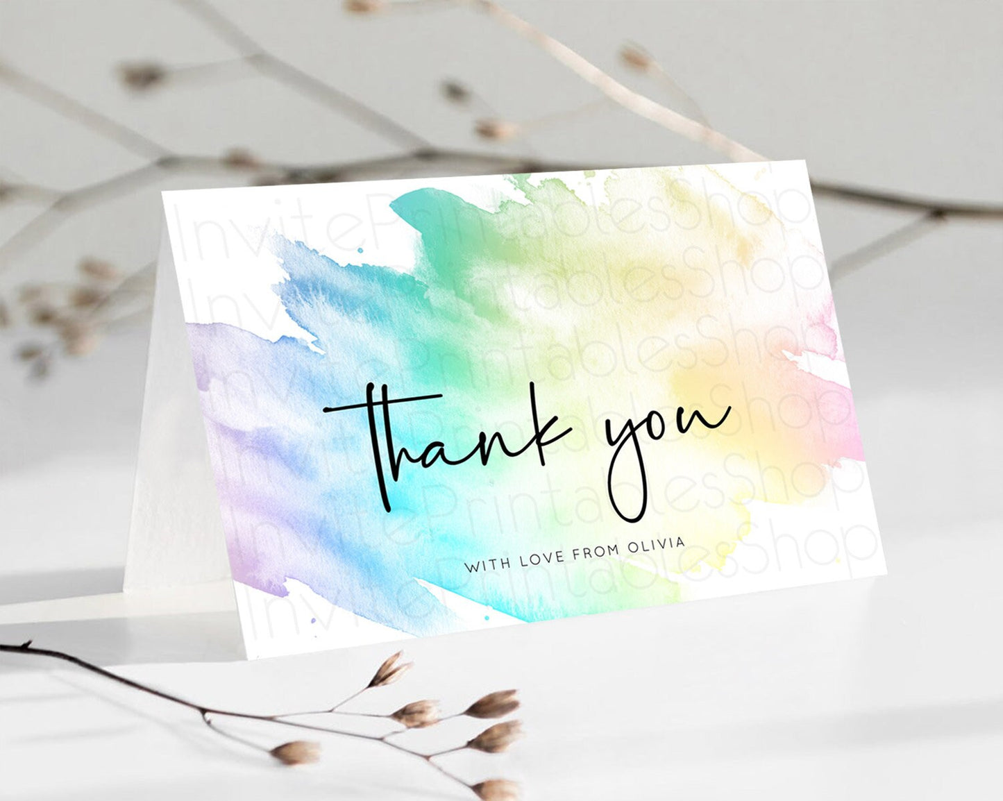 Editable Pastel Thank You Rainbow Thank You Card Colorful Pastel Birthday Th