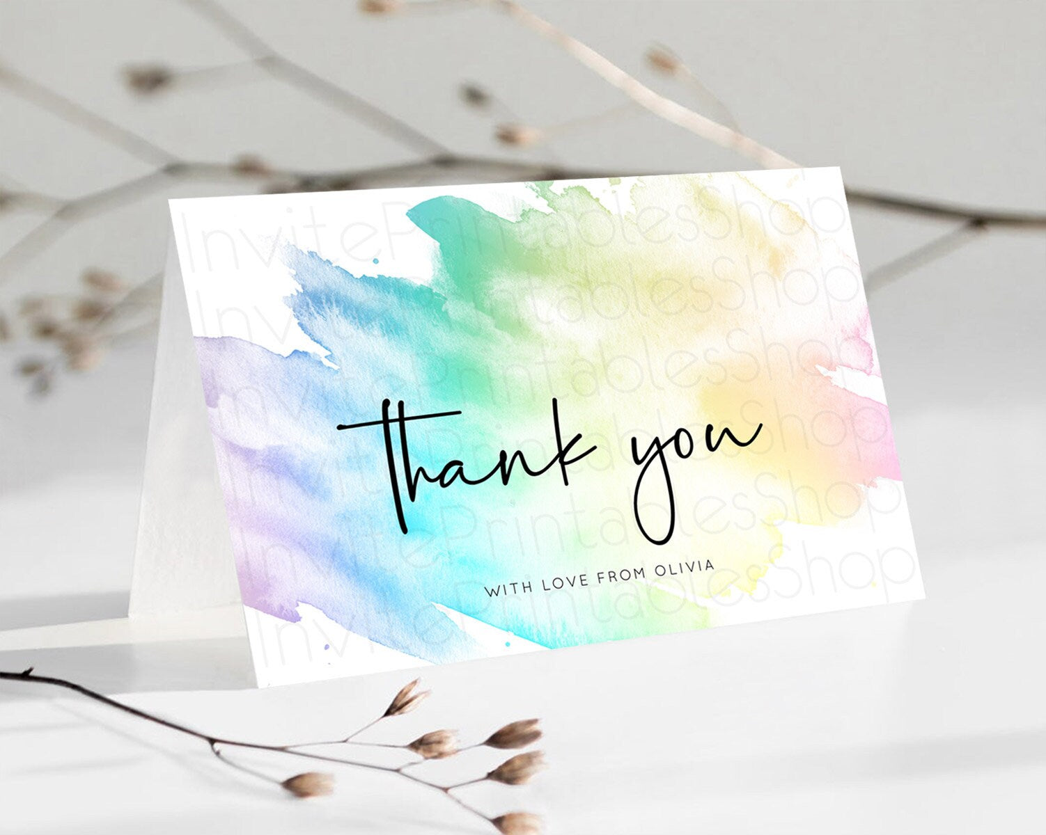 Editable Pastel Thank You Rainbow Thank You Card Colorful Pastel Birthday Th