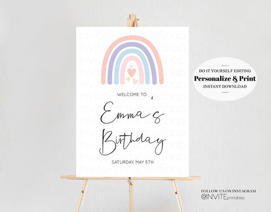 Rainbow Birthday Board Pastel Watercolor Welcome Sign Boho Rainbow Welcome Poster Colorful Rainbow 1st Birthday Sign Baby Shower Board