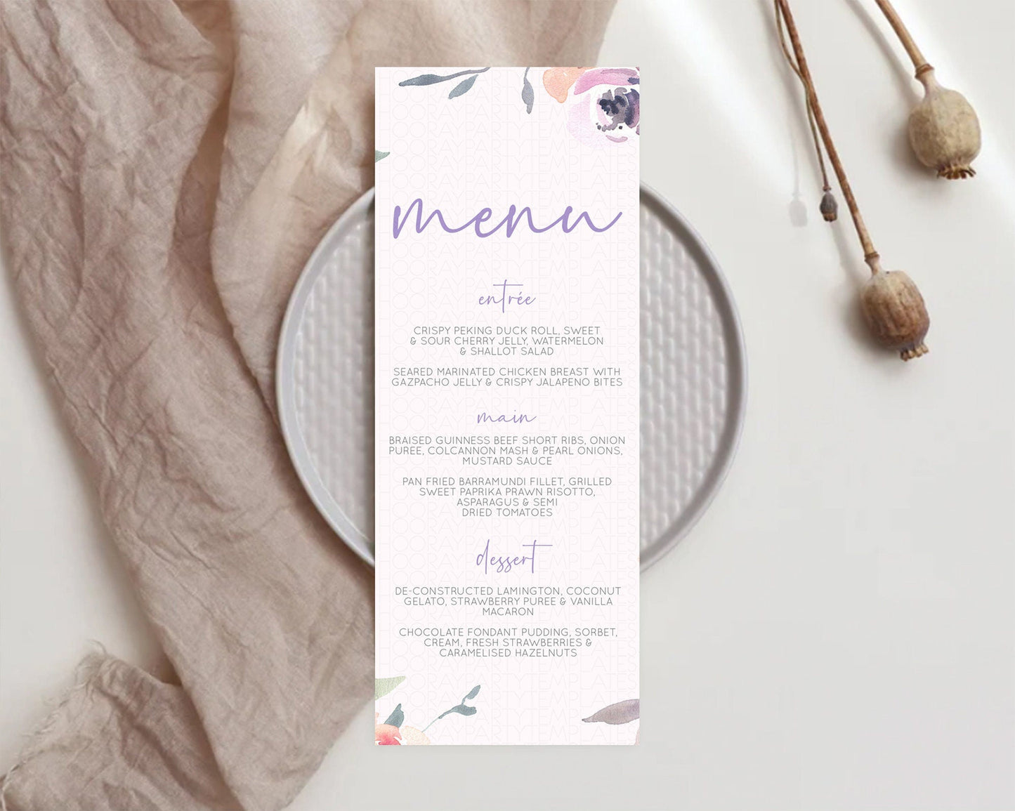 Secret Garden Menu Wildflower Menu Template Pastel Flower Garden Table Decor Boho Floral Dinner Dessert Floral Party Food Menu D10198