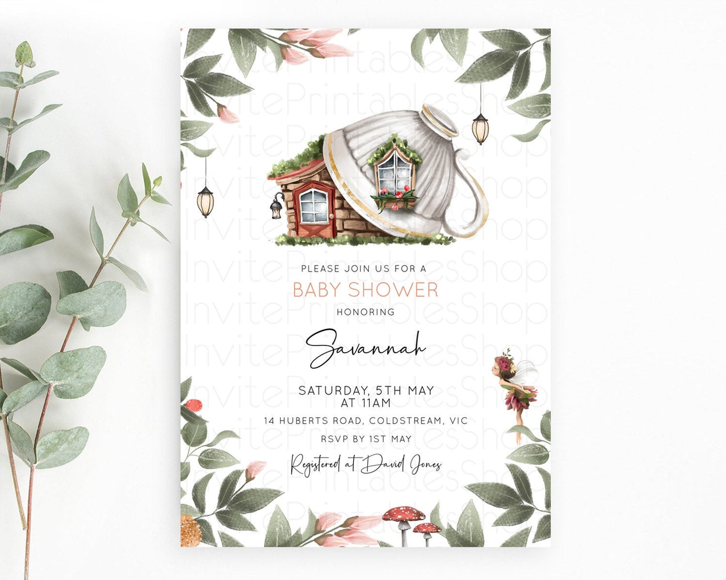 Fairy Baby Shower Invitation Pastel Fairy Invites Fairy Tea Party Fairy Garden Theme Secret Garden Enchanted Garden Floral Butterfly D10851