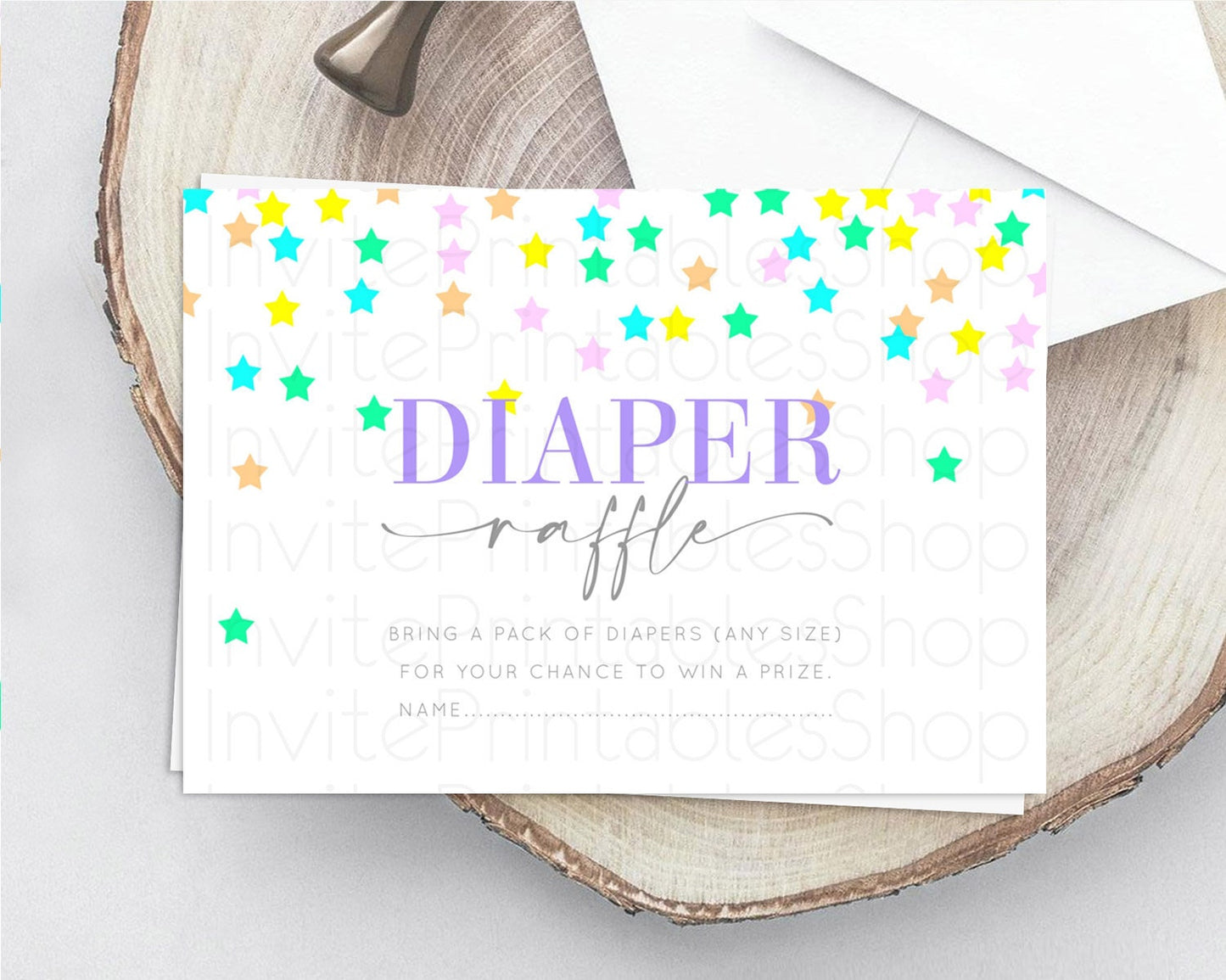 Pastel Star Diaper Raffle Card Shooting Star Diaper Raffle Insert Twinkle Little Star Diaper Ticket Rainbow Confetti Raffle Game D10395