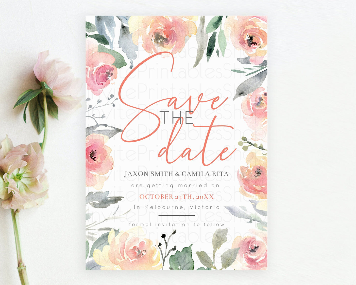 Wildflower Save The Date Template Secret Garden Save The Date Pastel Floral Garden Party Boho Flowers Birthday Baby Shower Wedding D10778